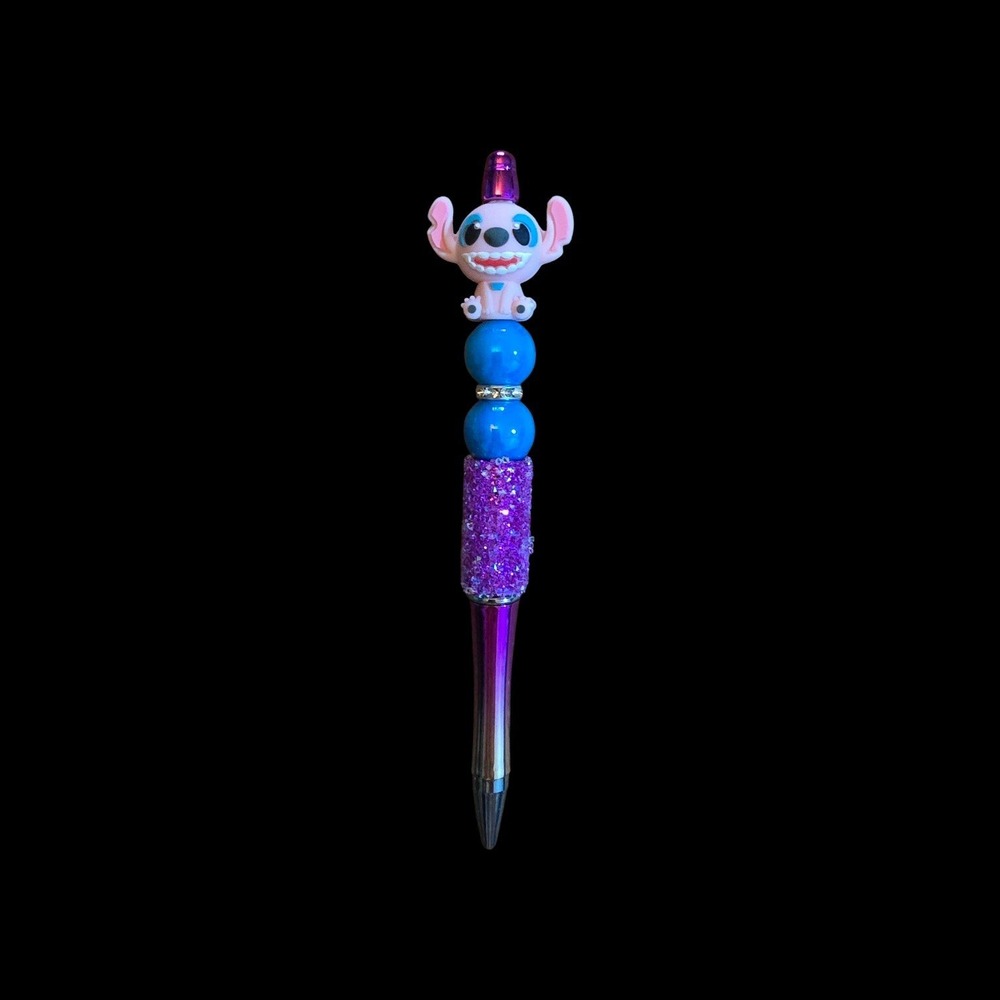 Pink Angel Beaded Pen Disney Lilo and Stitch Pink Purple Glitter Ink Pen